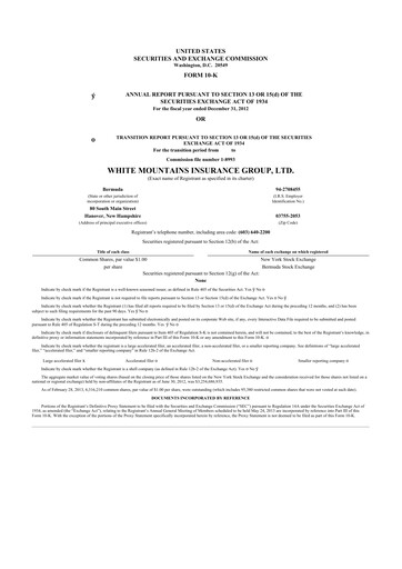 Thumbnail White Mountains Insurance Group 10-K Annual Report 2012