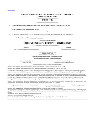 Thumbnail Forum Energy Technologies
 10-K Annual Report 2012