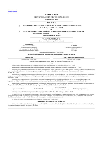 Thumbnail Clean Harbors
 10-K Annual Report 2012