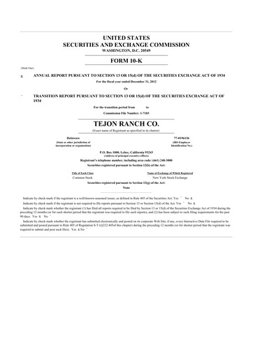 Thumbnail Tejon Ranch
 10-K Annual Report 2012