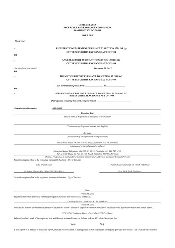 Thumbnail Frontline 20-F Annual Report 2012