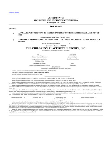 Thumbnail The Children's Place
 10-K Annual Report 2012