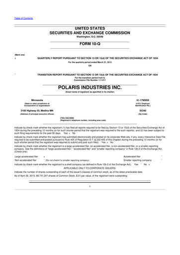 Thumbnail Polaris 10-Q Quarterly Report FY2013 