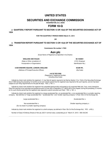 Thumbnail Aon 10-Q Quarterly Report FY2013 