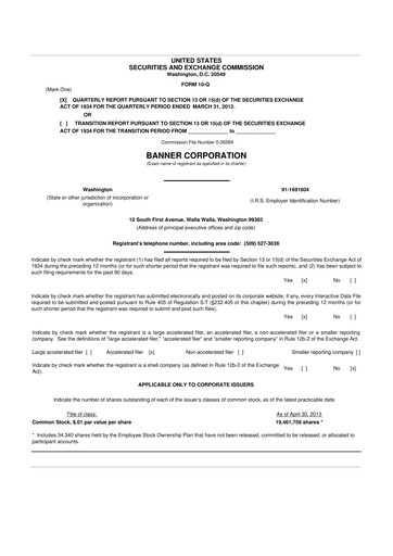 Thumbnail Banner Bank
 10-Q Quarterly Report FY2013 