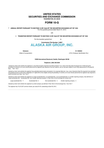 Thumbnail Alaska Airlines
 10-Q Quarterly Report FY2013 