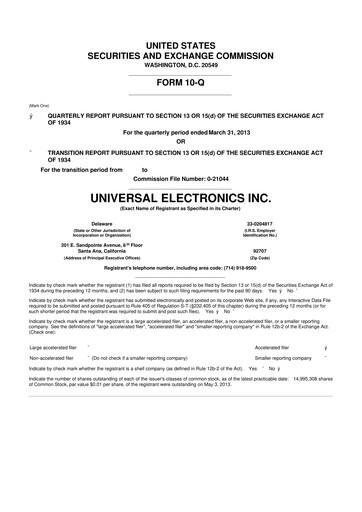 Miniature Universal Electronics 10-Q Rapport trimestriel  