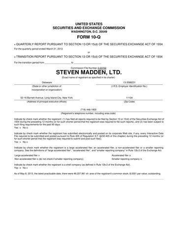 Thumbnail Steve Madden
 10-Q Quarterly Report FY2013 