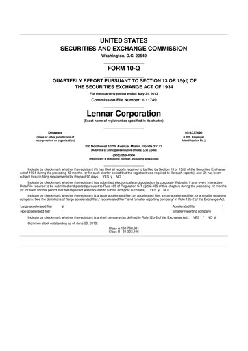 Thumbnail Lennar 10-Q Quarterly Report FY2013 