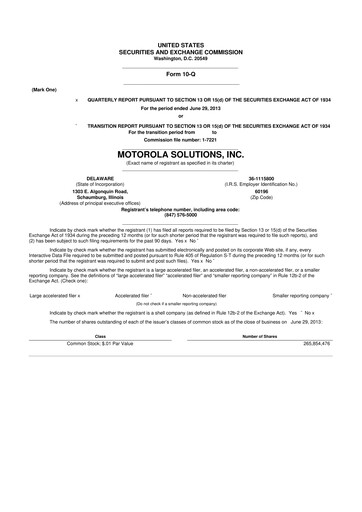 Thumbnail Motorola Solutions
 10-Q Quarterly Report FY2013 