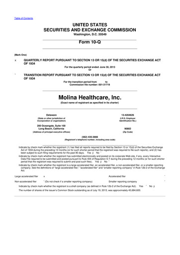 Thumbnail Molina Healthcare
 10-Q Quarterly Report FY2013 