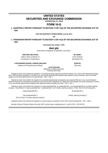 Thumbnail Aon 10-Q Quarterly Report FY2013 