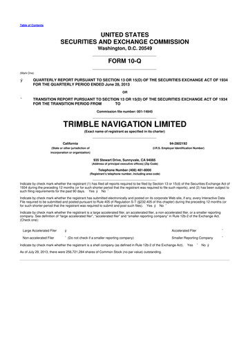 Thumbnail Trimble 10-Q Quarterly Report FY2013 
