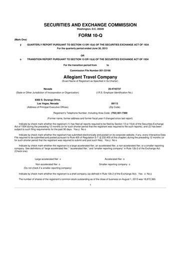 Thumbnail Allegiant Travel Company 10-Q Quarterly Report FY2013 