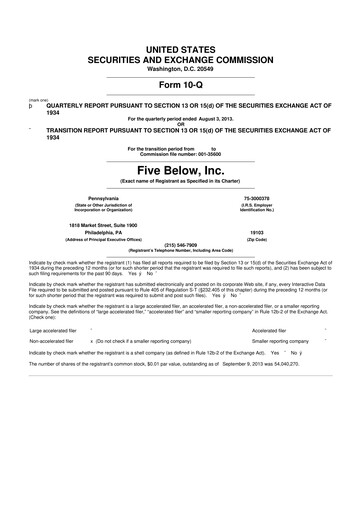 Thumbnail Five Below
 10-Q Quarterly Report FY2013 