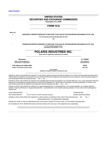 Thumbnail Polaris 10-Q Quarterly Report FY2013 