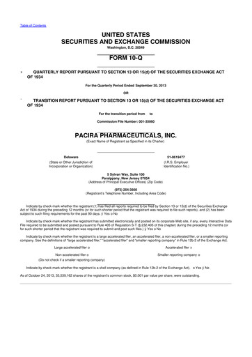Vorschaubild Pacira Biosciences
 10-Q Quartalsbericht 2013 