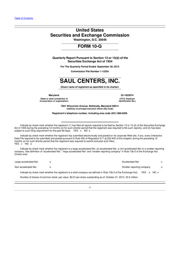 Thumbnail Saul Centers 10-Q Quarterly Report FY2013 