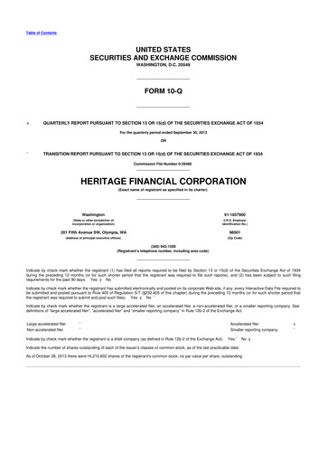 Thumbnail Heritage Financial 10-Q Quarterly Report FY2013 