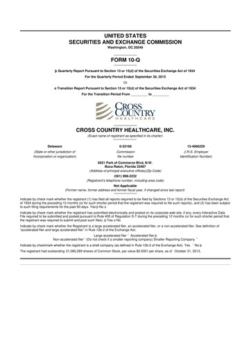 Thumbnail Cross Country Healthcare 10-Q Quarterly Report FY2013 