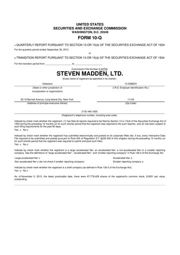 Thumbnail Steve Madden
 10-Q Quarterly Report FY2013 