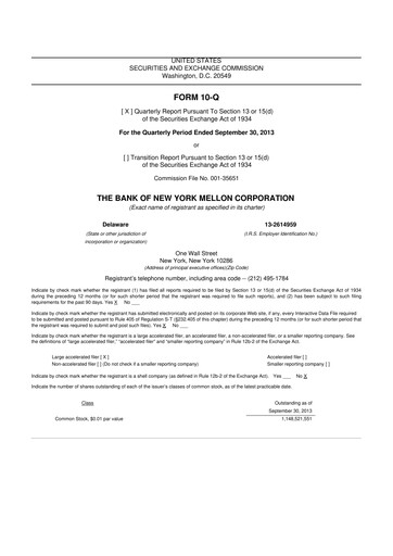 Thumbnail BNY Mellon (Bank of New York Mellon) 10-Q Quarterly Report FY2013 