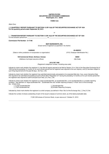 Thumbnail MGP Ingredients 10-Q Quarterly Report FY2013 