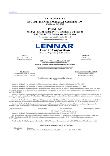 Thumbnail Lennar 10-K Annual Report 2013