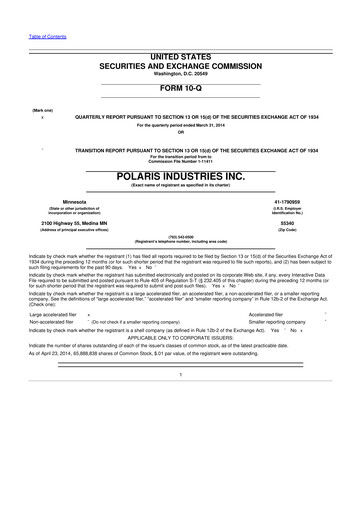 Thumbnail Polaris 10-Q Quarterly Report FY2014 