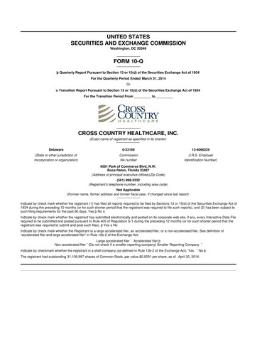 Thumbnail Cross Country Healthcare 10-Q Quarterly Report FY2014 