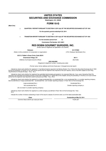 Miniature Red Robin
 10-Q Rapport trimestriel  