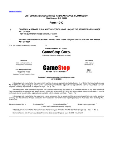 Thumbnail GameStop
 10-Q Quarterly Report FY2014 