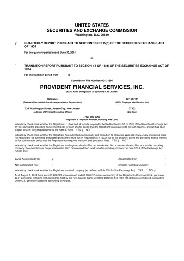 Thumbnail Provident Financial Services 10-Q Quarterly Report FY2014 