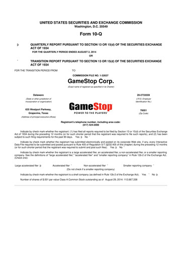 Thumbnail GameStop
 10-Q Quarterly Report FY2014 