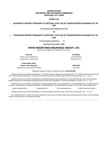 Vorschaubild White Mountains Insurance Group 10-Q Quartalsbericht 2014 