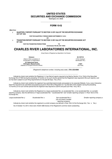 Vorschaubild Charles River Laboratories
 10-Q Quartalsbericht 2014 