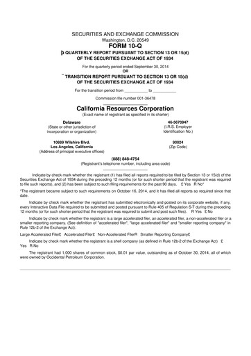 Thumbnail California Resources Corporation
 10-Q Quarterly Report FY2014 