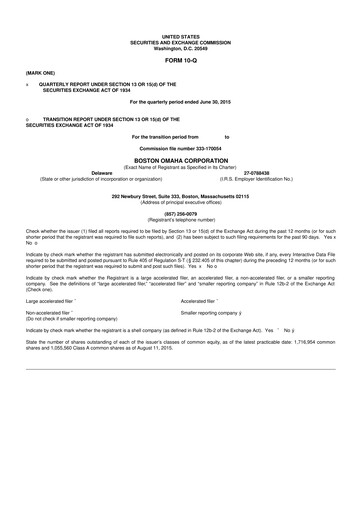 Thumbnail Boston Omaha 10-Q Quarterly Report FY2015 