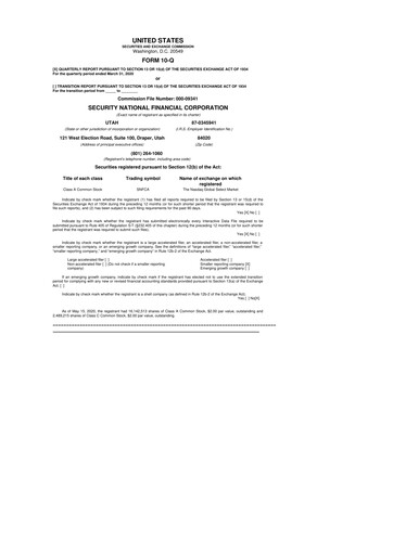 Miniature Security National Financial Corporation 10-Q Rapport trimestriel 2020 