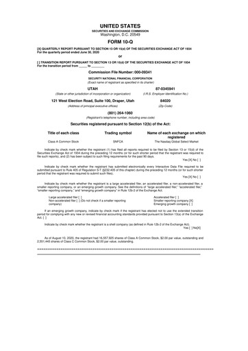 Miniature Security National Financial Corporation 10-Q Rapport trimestriel 2020 