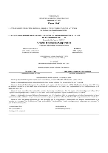 Thumbnail Arbutus Biopharma
 10-K Annual Report 2018