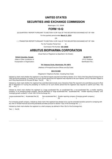 Thumbnail Arbutus Biopharma
 10-Q Quarterly Report FY 