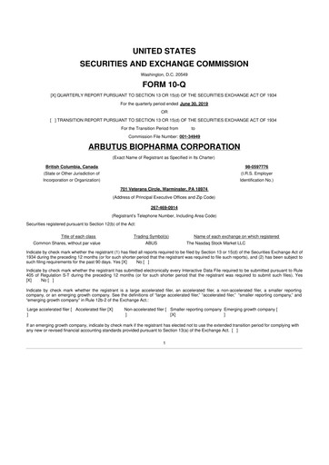 Thumbnail Arbutus Biopharma
 10-Q Quarterly Report FY 