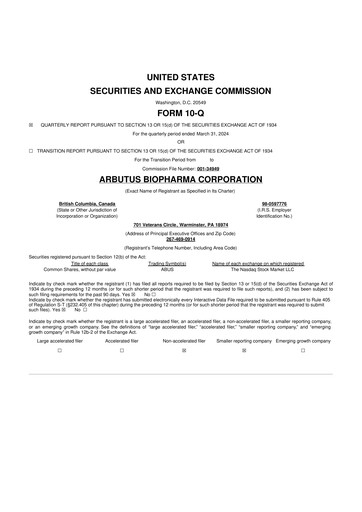 Thumbnail Arbutus Biopharma
 10-Q Quarterly Report FY 
