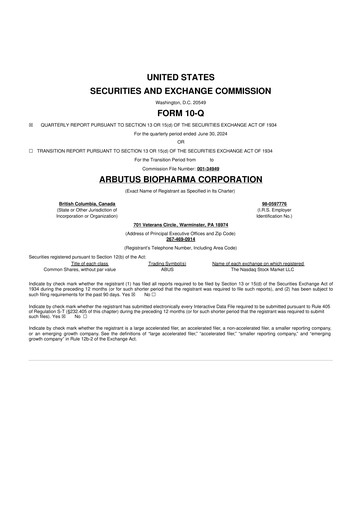 Thumbnail Arbutus Biopharma
 10-Q Quarterly Report FY 