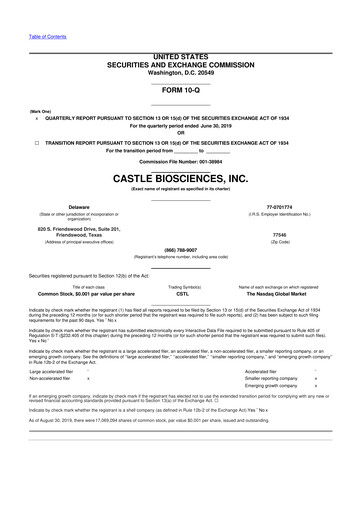 Miniature Castle Biosciences 10-Q Rapport trimestriel 2019 