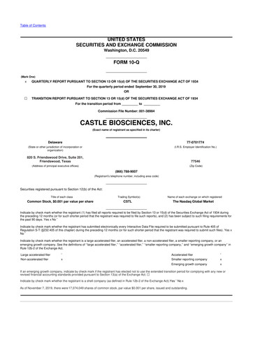 Miniature Castle Biosciences 10-Q Rapport trimestriel 2019 