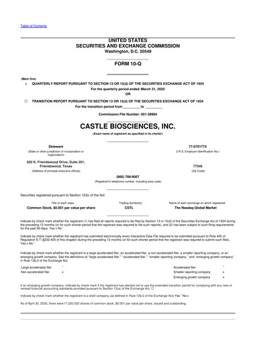 Miniature Castle Biosciences 10-Q Rapport trimestriel 2020 