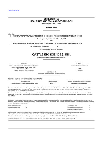 Miniature Castle Biosciences 10-Q Rapport trimestriel 2020 