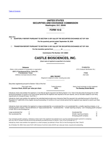 Miniature Castle Biosciences 10-Q Rapport trimestriel 2020 